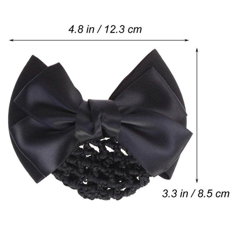 Minkissy Black Hair Clip Set: Snood Net, Flower Bun Cover, Bowknot Mesh Clip, Hair Flower Net Bag Headdress for Office Girls - Image 2
